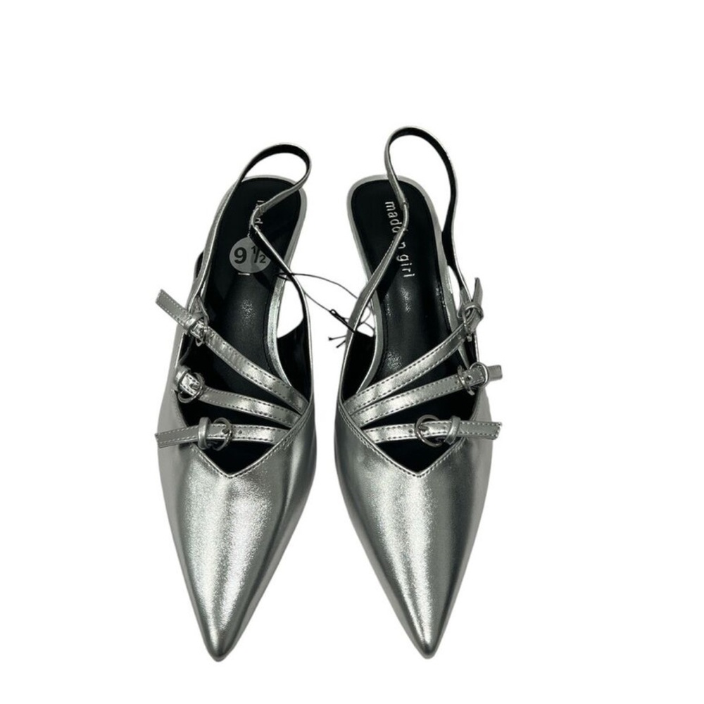 Silver Slingback pointed kitten heels  shoes size 8